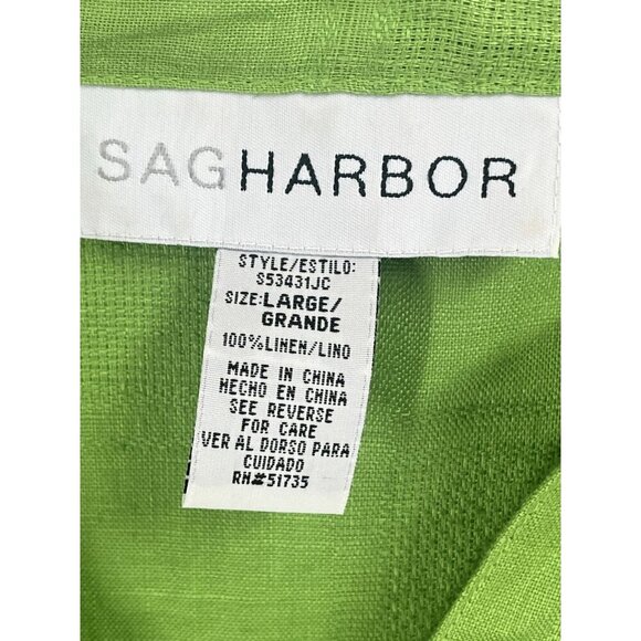 Sag Harbor Green Linen Button Up Shirt 3/4 Sleeve Sz Large Lagonlook Classic - Picture 4 of 5